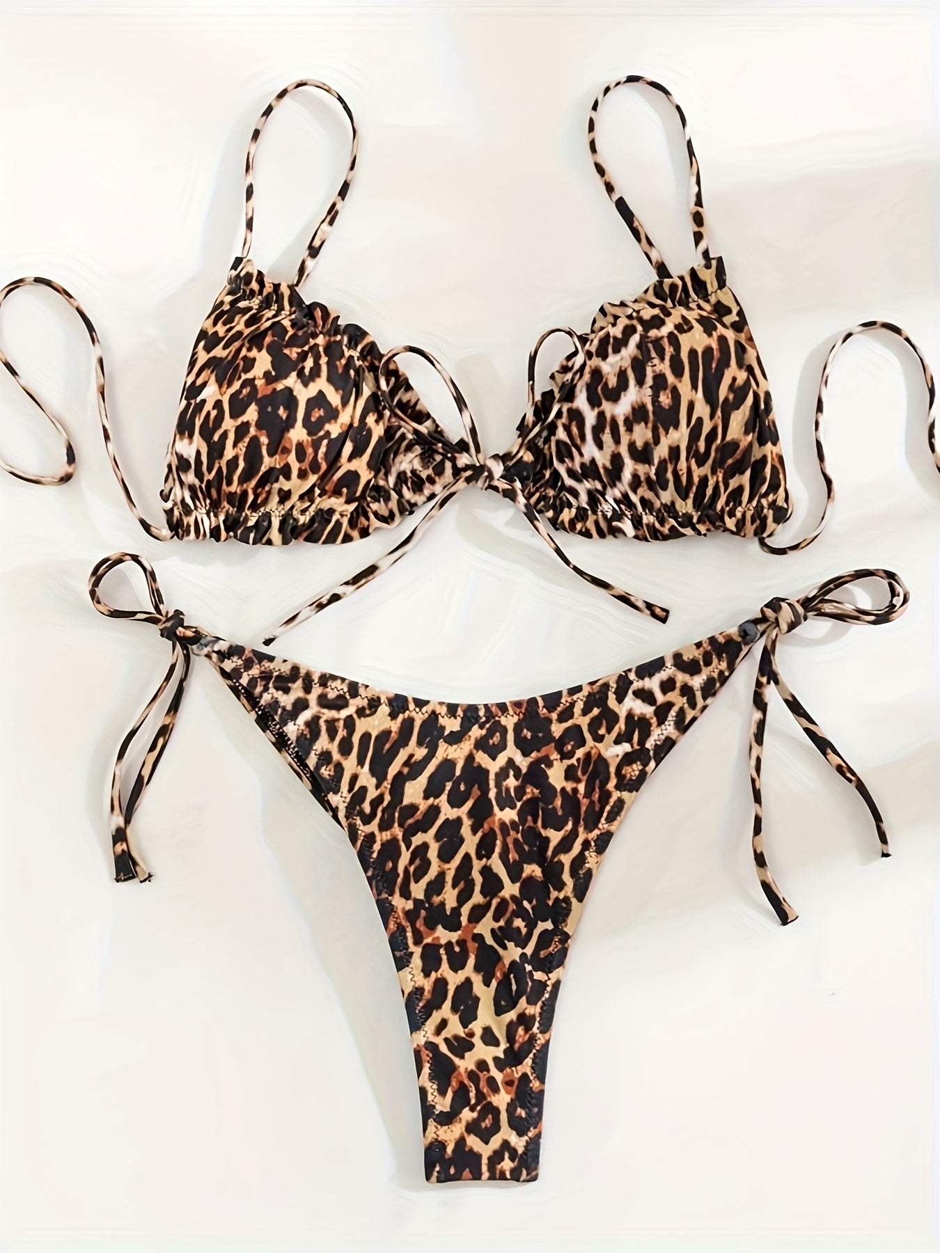 2025 New Two-Piece Bikini with Leopard Print and Ruffled Hem, Sexy Tummy Cover-Up Swimsuit